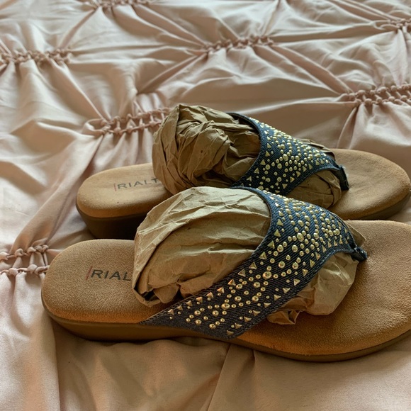 Rialto Denim with Gold Thong Sandals - Picture 2 of 7
